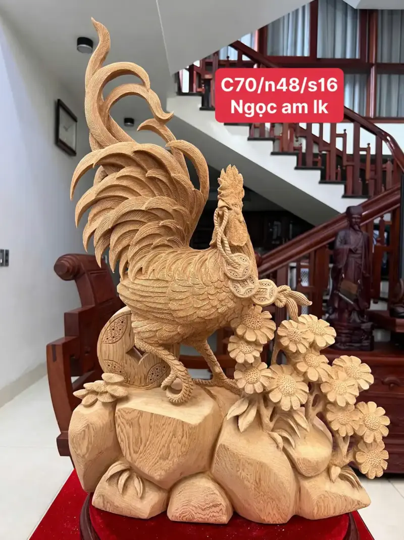 nhat-ke-go-G5587-1 Tượng Nhất Kê Gỗ Ngọc Am Liền Khối Có Sơn G5587