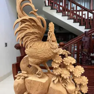 nhat-ke-go-G5587-3 Tượng Nhất Kê Gỗ Ngọc Am Liền Khối Có Sơn G5587
