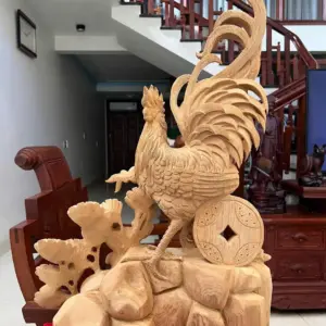 nhat-ke-go-G5587-4 Tượng Nhất Kê Gỗ Ngọc Am Liền Khối Có Sơn G5587