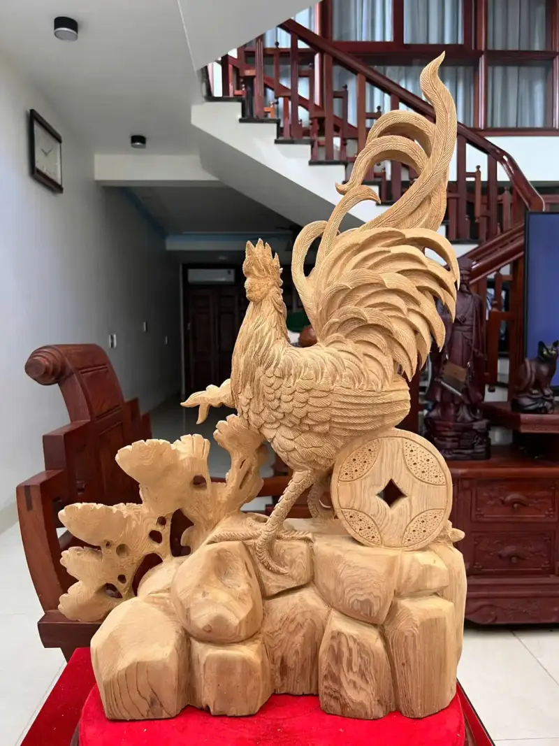 nhat-ke-go-G5587-4 Tượng Nhất Kê Gỗ Ngọc Am Liền Khối Có Sơn G5587