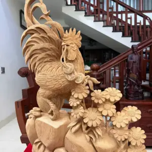 nhat-ke-go-G5587-5 Tượng Nhất Kê Gỗ Ngọc Am Liền Khối Có Sơn G5587