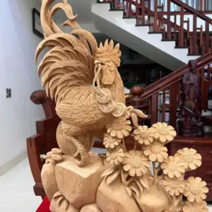 nhat-ke-go-G5587-6 Tượng Nhất Kê Gỗ Ngọc Am Liền Khối Có Sơn G5587