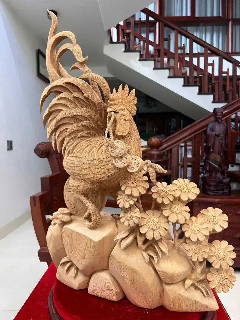 nhat-ke-go-G5587-6 Tượng Nhất Kê Gỗ Ngọc Am Liền Khối Có Sơn G5587