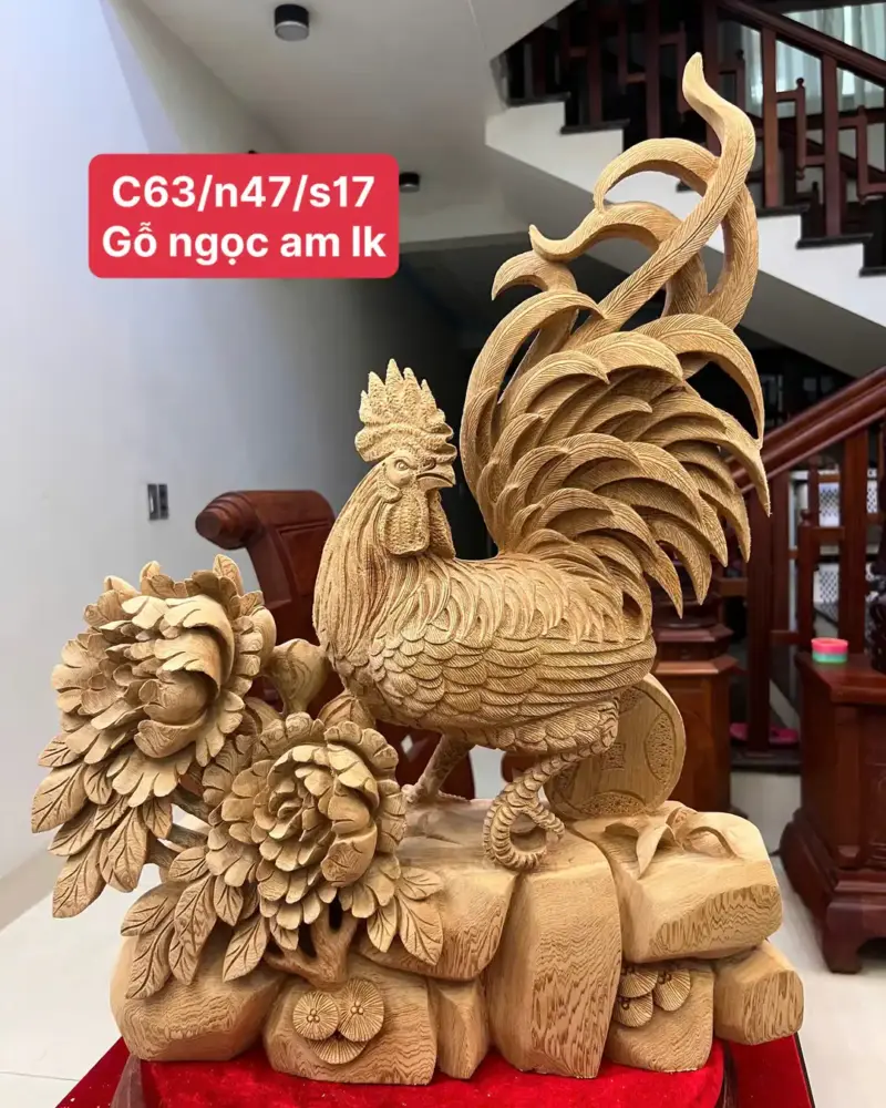 nhat-ke-go-G5772-1 Tượng Nhất Kê Gỗ Ngọc Am To Đẹp Liền Khối G5772