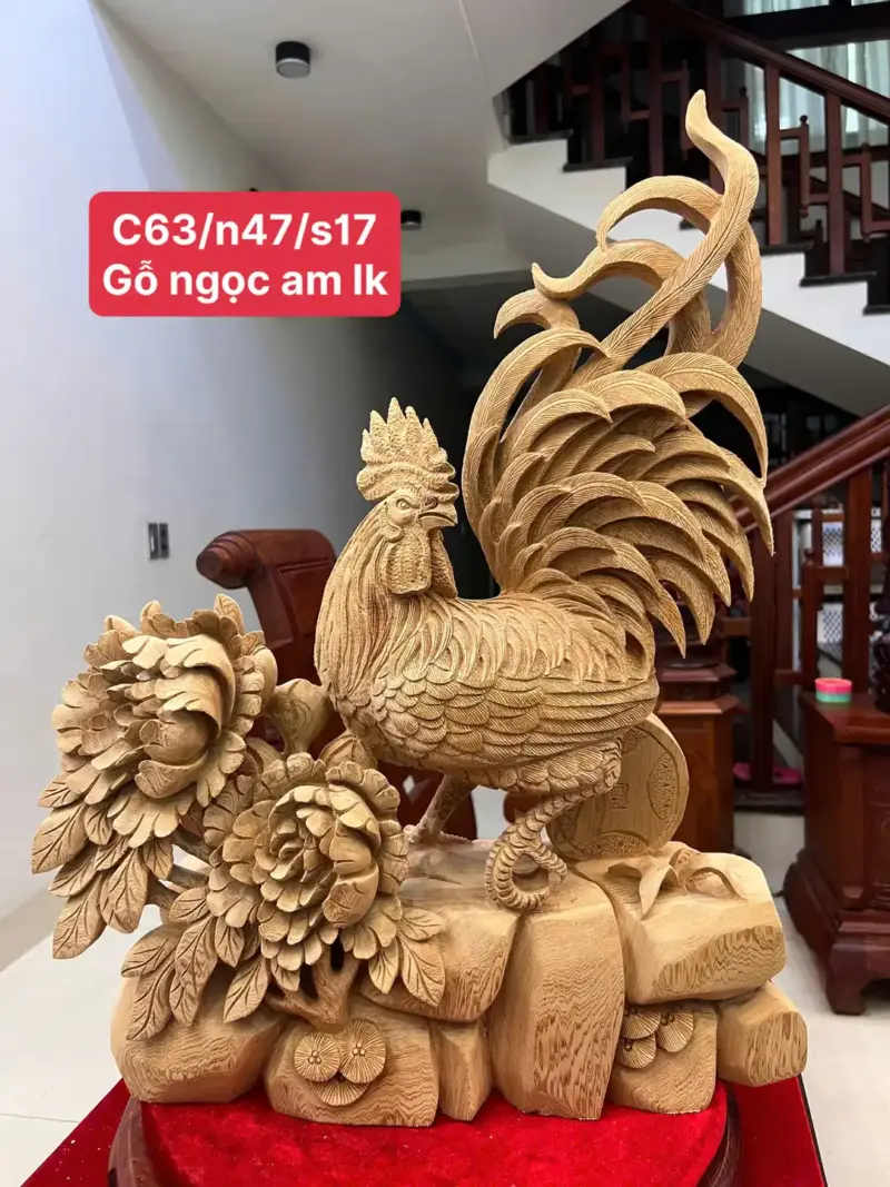 nhat-ke-go-G5772-1 Tượng Nhất Kê Gỗ Ngọc Am To Đẹp Liền Khối G5772