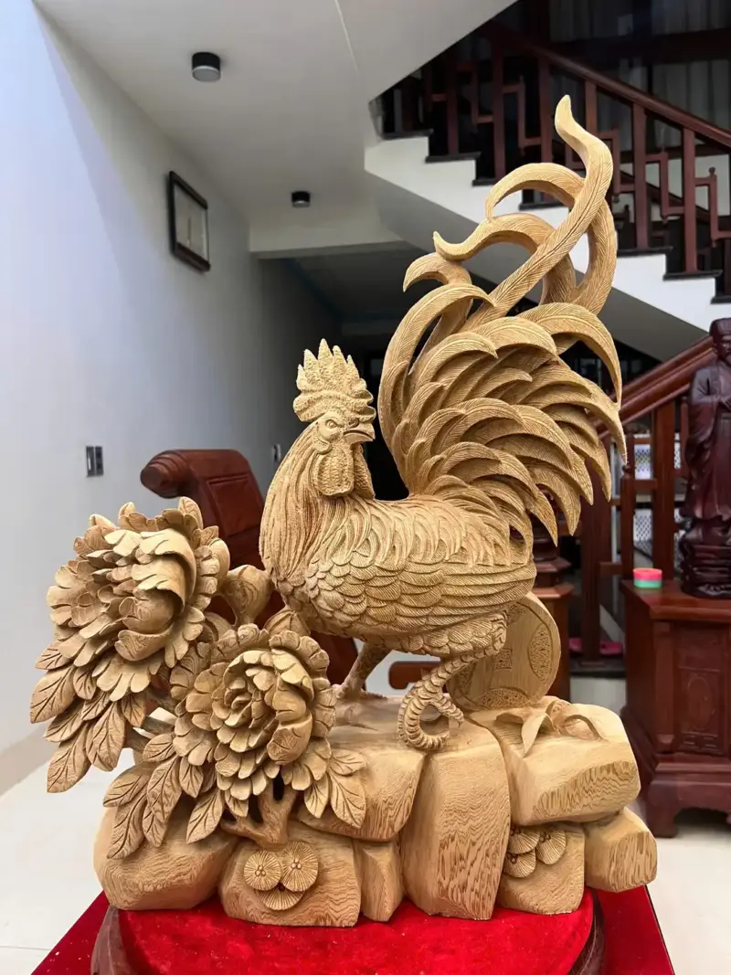 nhat-ke-go-G5772-2 Tượng Nhất Kê Gỗ Ngọc Am To Đẹp Liền Khối G5772