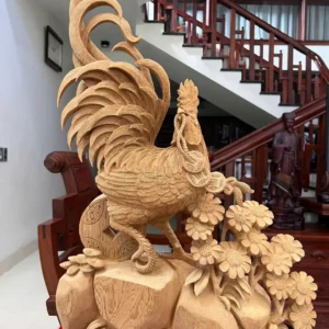 nhat-ke-go-G5831-2 Tượng Nhất Kê Gỗ Ngọc Am Liền Khối Có Sơn G5831