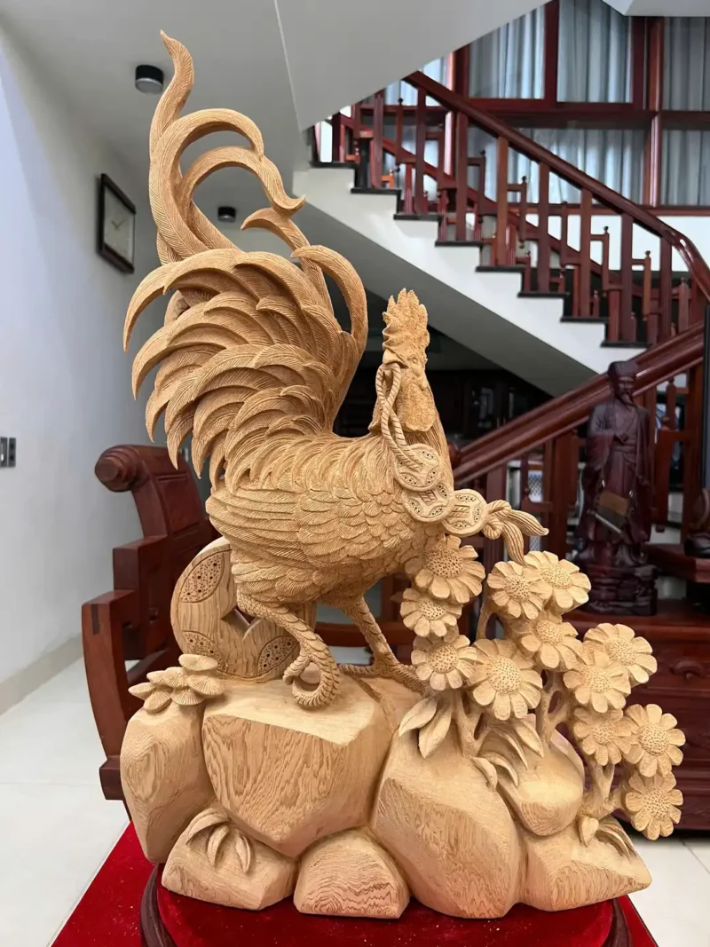 nhat-ke-go-G5831-2 Tượng Nhất Kê Gỗ Ngọc Am Liền Khối Có Sơn G5831