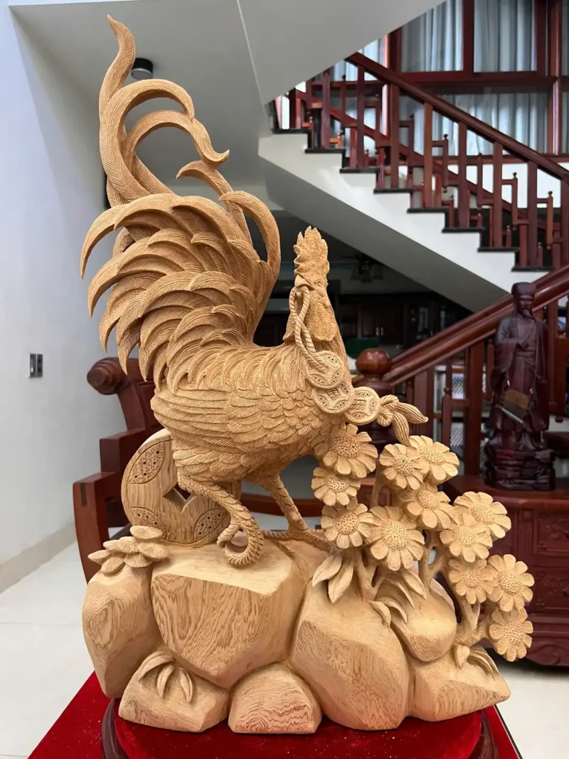 nhat-ke-go-G5831-3 Tượng Nhất Kê Gỗ Ngọc Am Liền Khối Có Sơn G5831