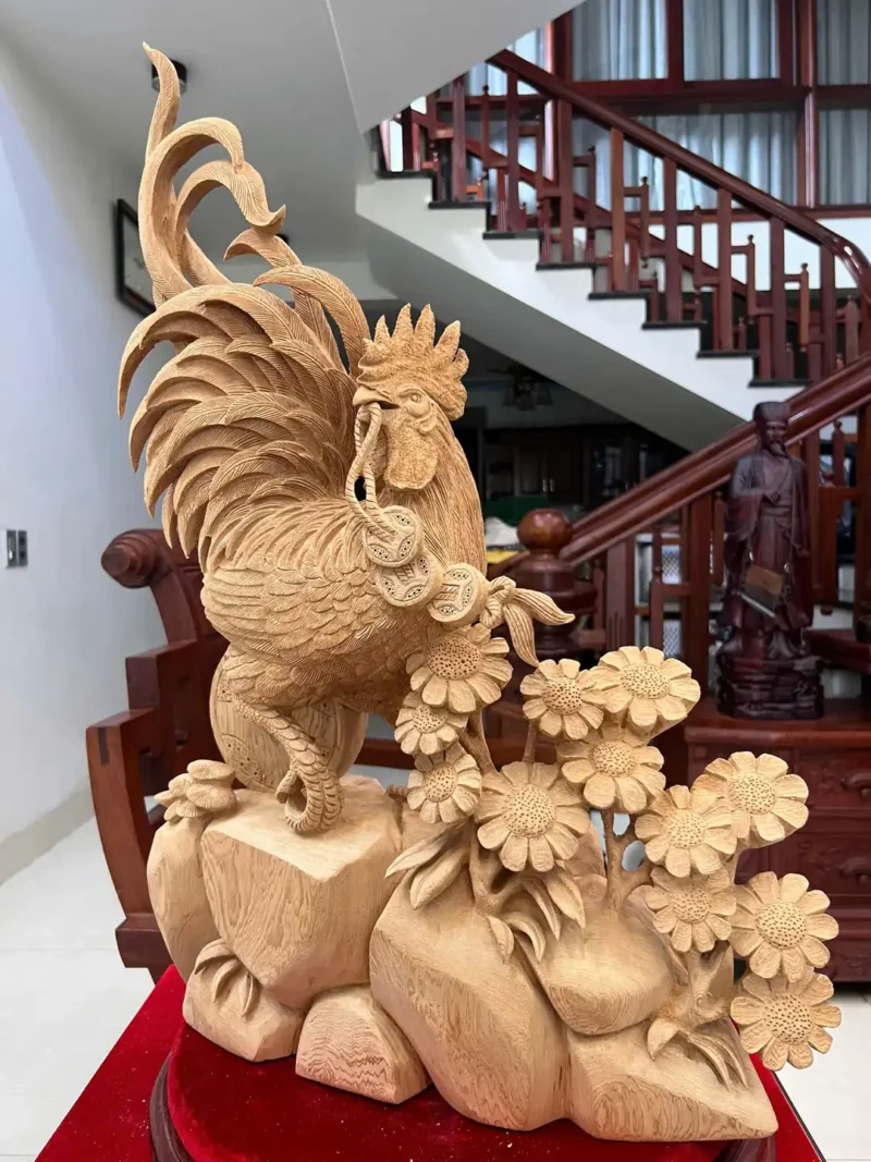 nhat-ke-go-G5831-5 Tượng Nhất Kê Gỗ Ngọc Am Liền Khối Có Sơn G5831