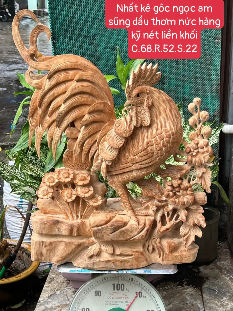 nhat-ke-go-G6016-1 Tượng Nhất Kê Gỗ Ngọc Am Thơm Nức Hàng Kỹ Nét Liền Khối G6016