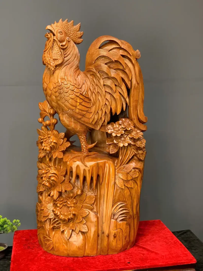 nhat-ke-go-ngoc-am-G6068-3 Tượng Nhất Kê Gỗ Ngọc Am Liền Khối G6068