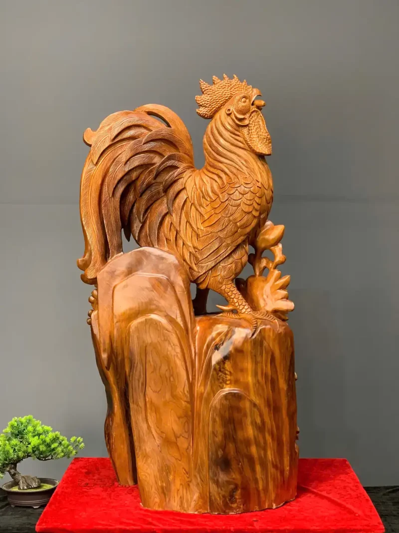 nhat-ke-go-ngoc-am-G6068-5 Tượng Nhất Kê Gỗ Ngọc Am Liền Khối G6068