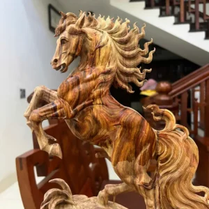 nhat-ma-go-G6019-5 Tượng Nhất Mã Gỗ Sưa Đỏ Vân Nhiều Đẹp Hàng Kỹ Có Sơn G6019
