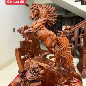 nhat-ma-go-G6071-1 Tượng Nhất Mã Gỗ Sưa Đỏ Vân Nhiều Đẹp Liền Khối G6071