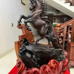 nhat-ma-go-G6095-5 Tượng Nhất Mã Gỗ Trắc Đen Liền Khối Đục Kỹ G6095