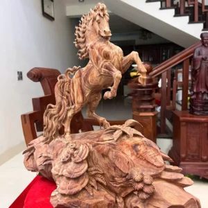 nhat-ma-phi-G6072-5 Tượng Nhất Mã Phi Thiên Gỗ Sưa Đỏ Đế To Đẹp Siêu Vân Có Sơn G6072