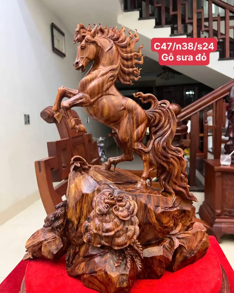 nhat-ma-phi-G6096-1 Tượng Nhất Mã Phi Thiên Gỗ Sưa Bắc Vân Tím Lịm Hàng Kỹ G6096