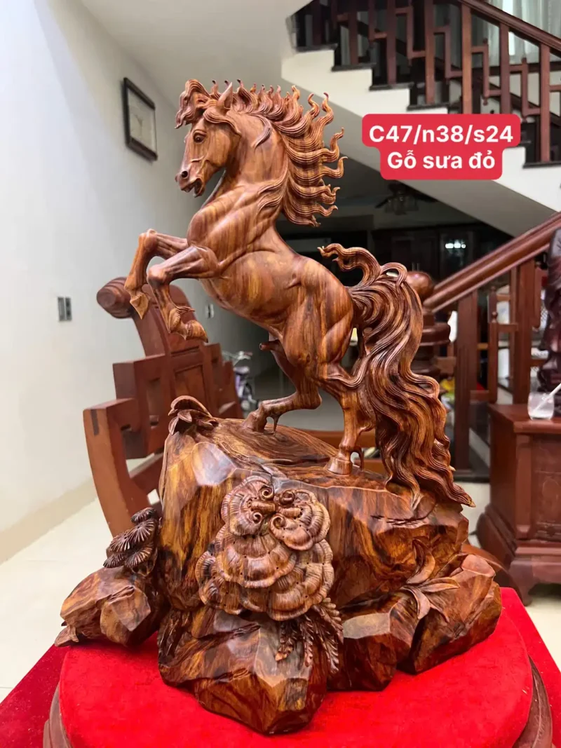 nhat-ma-phi-G6096-1 Tượng Nhất Mã Phi Thiên Gỗ Sưa Bắc Vân Tím Lịm Hàng Kỹ G6096