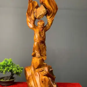 ong-lao-vac-a-go-huong-ta-G5452-1 Tượng Ông Lão Vác Đá Gỗ Hương Ta Liền Khối G5452