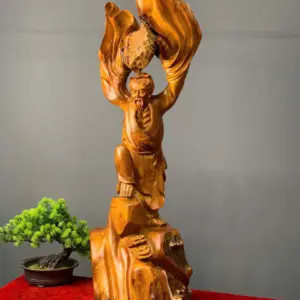 ong-lao-vac-a-go-huong-ta-G5452-2 Tượng Ông Lão Vác Đá Gỗ Hương Ta Liền Khối G5452