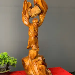ong-lao-vac-a-go-huong-ta-G5452-3 Tượng Ông Lão Vác Đá Gỗ Hương Ta Liền Khối G5452
