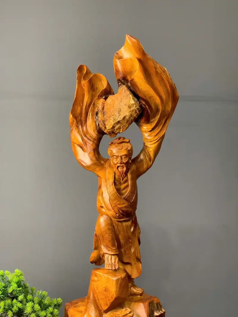 ong-lao-vac-a-go-huong-ta-G5452-4 Tượng Ông Lão Vác Đá Gỗ Hương Ta Liền Khối G5452