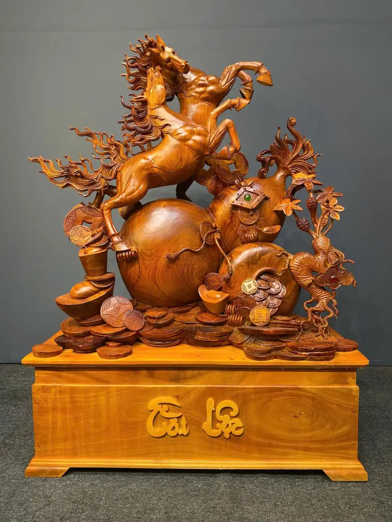 song-ma-uyen-uong-go-huong-ta-G6073-1 Tượng Song Mã Uyên Ương Gỗ Hương Ta Liền Khối G6073