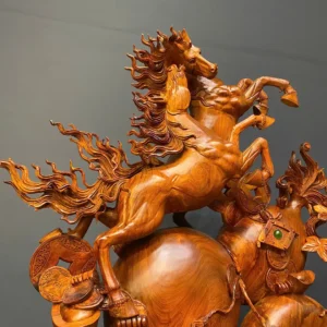 song-ma-uyen-uong-go-huong-ta-G6073-4 Tượng Song Mã Uyên Ương Gỗ Hương Ta Liền Khối G6073