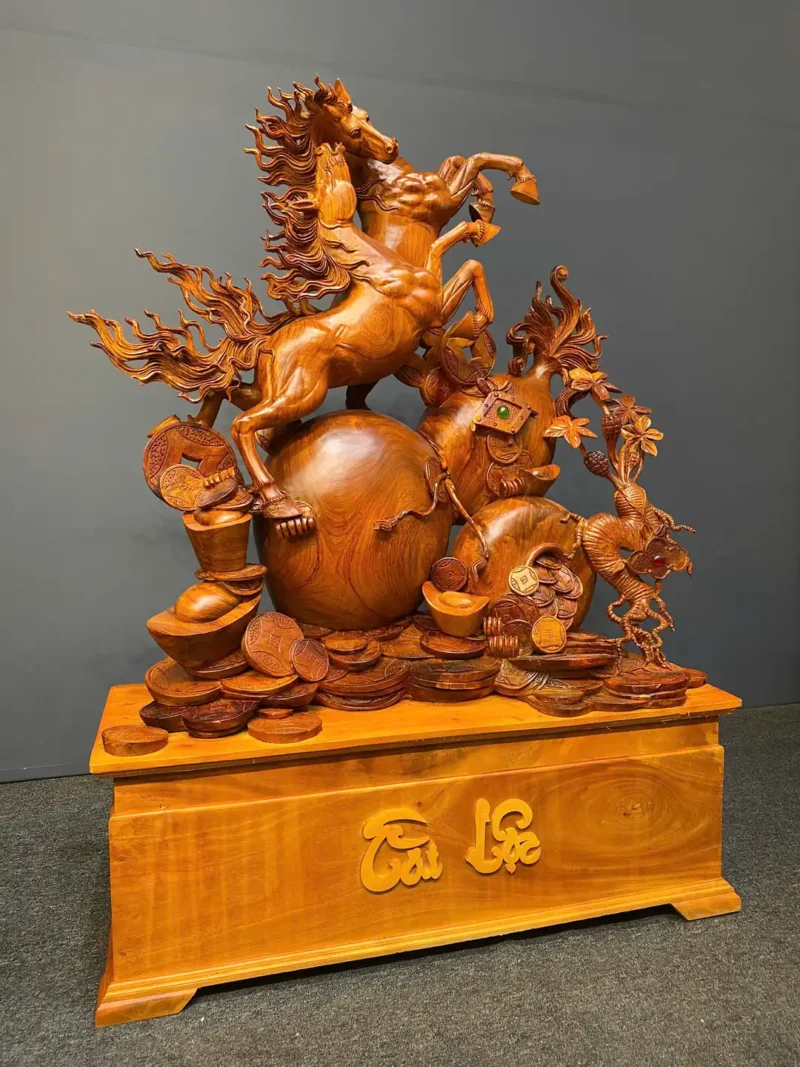 song-ma-uyen-uong-go-huong-ta-G6073-6 Tượng Song Mã Uyên Ương Gỗ Hương Ta Liền Khối G6073