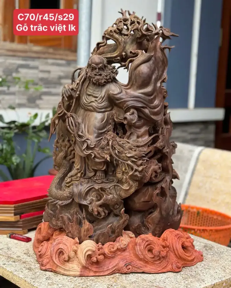 Tượng Sư Tổ Đạt Ma Đứng Dưới Gốc Cây Bồ Đề Gỗ Trắc Cũ Đen VIP Liền Hàng Kỹ Nét Siêu Đẹp G5615