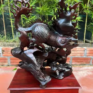 tac-pham-long-G5618-3 Tượng Tác Phẩm Long Mã Mẫu Tử Gỗ Trắc Đỏ Đen Liền Khối G5618