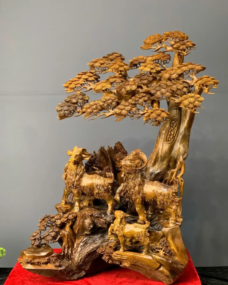 tam-duong-quan-tung-go-bach-xanh-G6074-1 Tượng Tam Dương Quần Tùng Gỗ Bách Xanh Liền Khối G6074