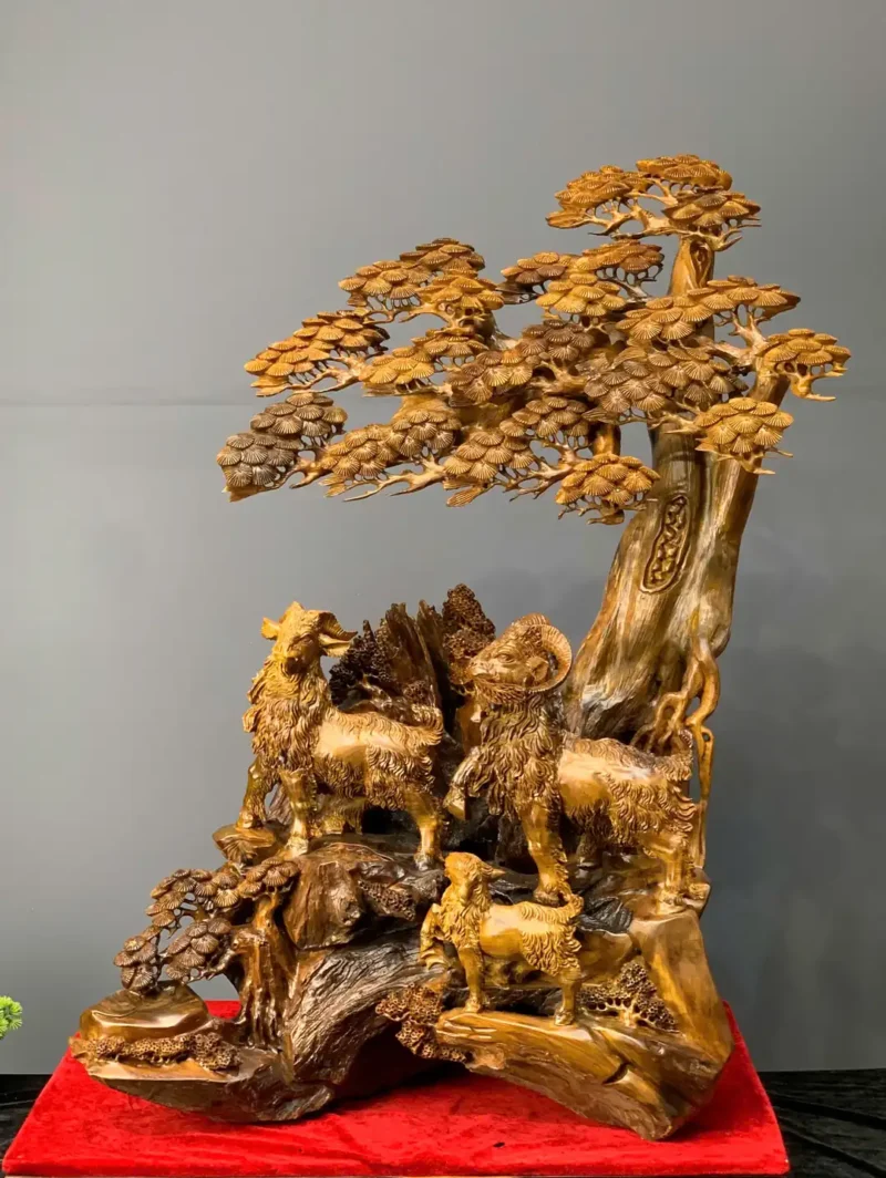 tam-duong-quan-tung-go-bach-xanh-G6074-1 Tượng Tam Dương Quần Tùng Gỗ Bách Xanh Liền Khối G6074