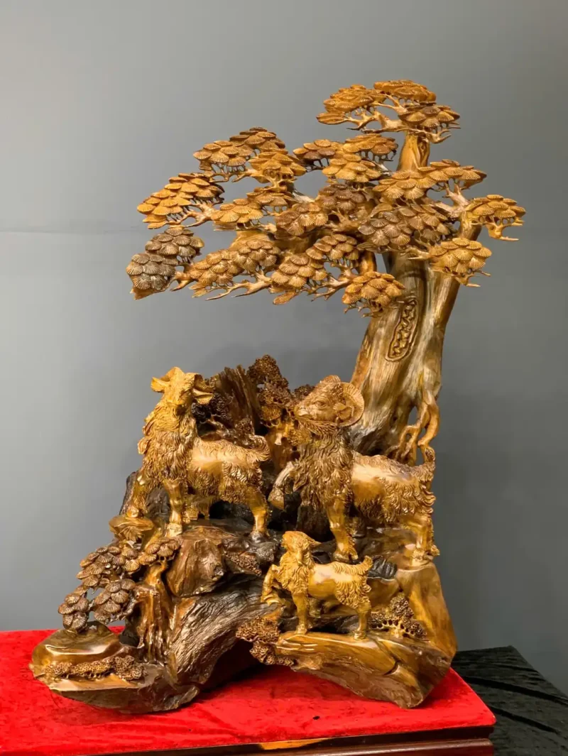 tam-duong-quan-tung-go-bach-xanh-G6074-2 Tượng Tam Dương Quần Tùng Gỗ Bách Xanh Liền Khối G6074