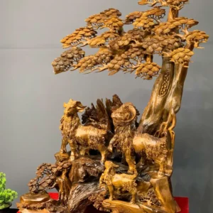 tam-duong-quan-tung-go-bach-xanh-G6074-3 Tượng Tam Dương Quần Tùng Gỗ Bách Xanh Liền Khối G6074