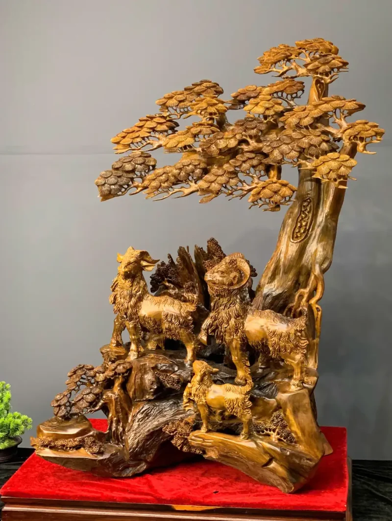 tam-duong-quan-tung-go-bach-xanh-G6074-3 Tượng Tam Dương Quần Tùng Gỗ Bách Xanh Liền Khối G6074