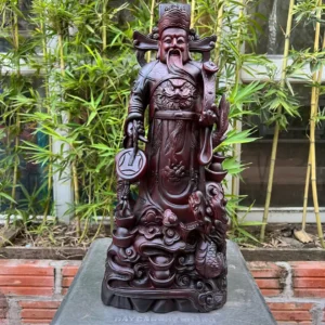 than-tai-go-G6031-2 Tượng Thần Tài Gỗ Chiu Liu Liền Khối G6031