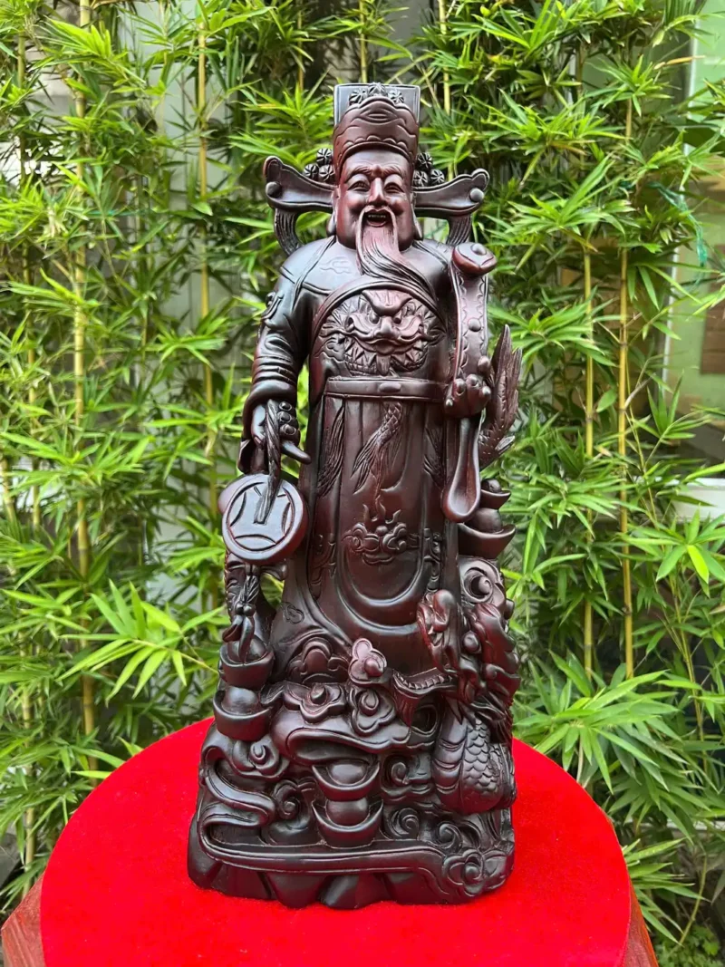 than-tai-go-G6031-3 Tượng Thần Tài Gỗ Chiu Liu Liền Khối G6031