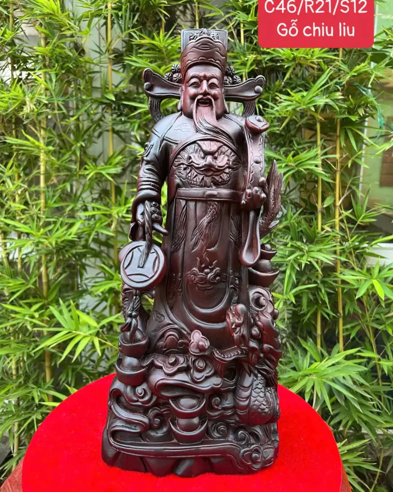 than-tai-go-G6076-1 Tượng Thần Tài Gỗ Chiu Liu Liền Khối G6076