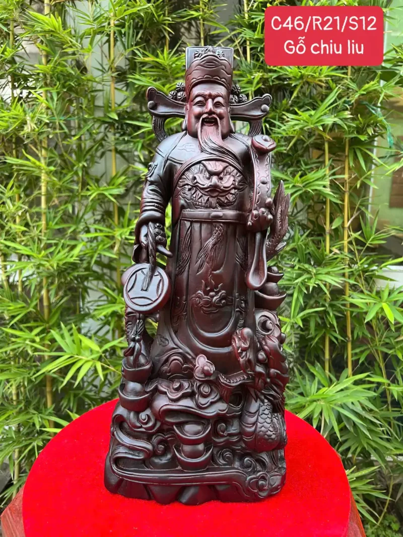 than-tai-go-G6076-1 Tượng Thần Tài Gỗ Chiu Liu Liền Khối G6076