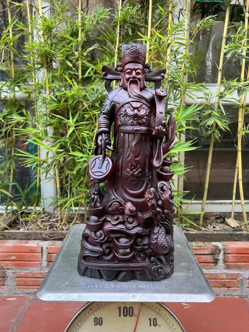 than-tai-go-G6076-2 Tượng Thần Tài Gỗ Chiu Liu Liền Khối G6076