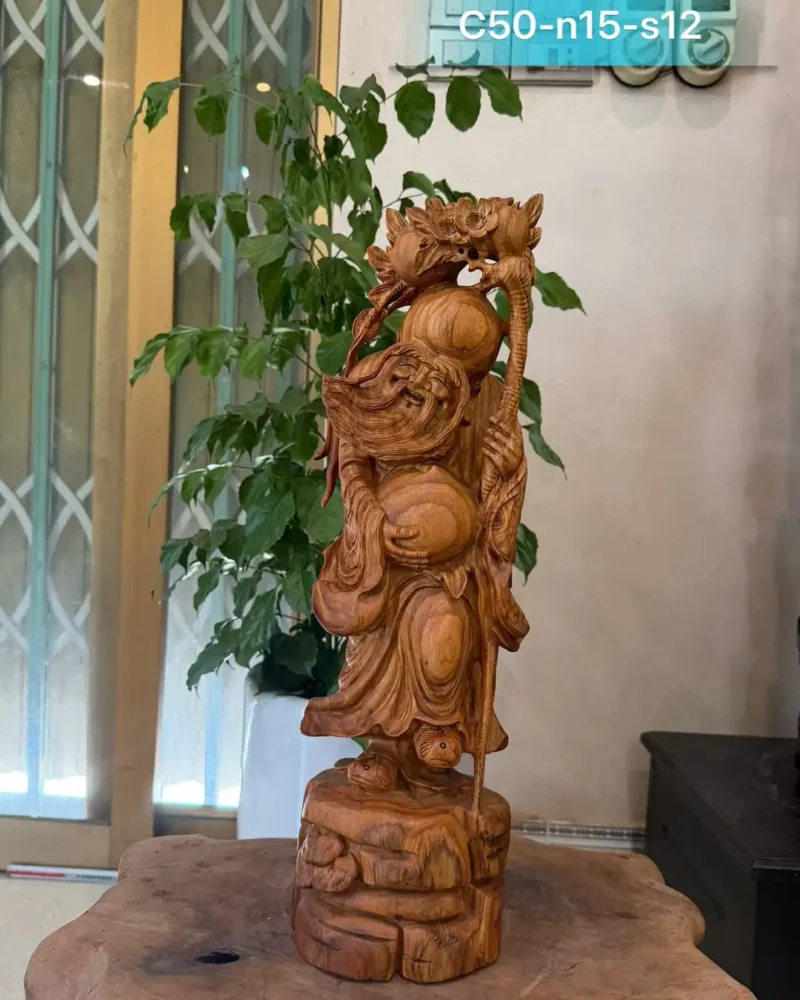 tho-tien-go-G6032-1 Tượng Thọ Tiên Gỗ Sưa Liền Khối G6032