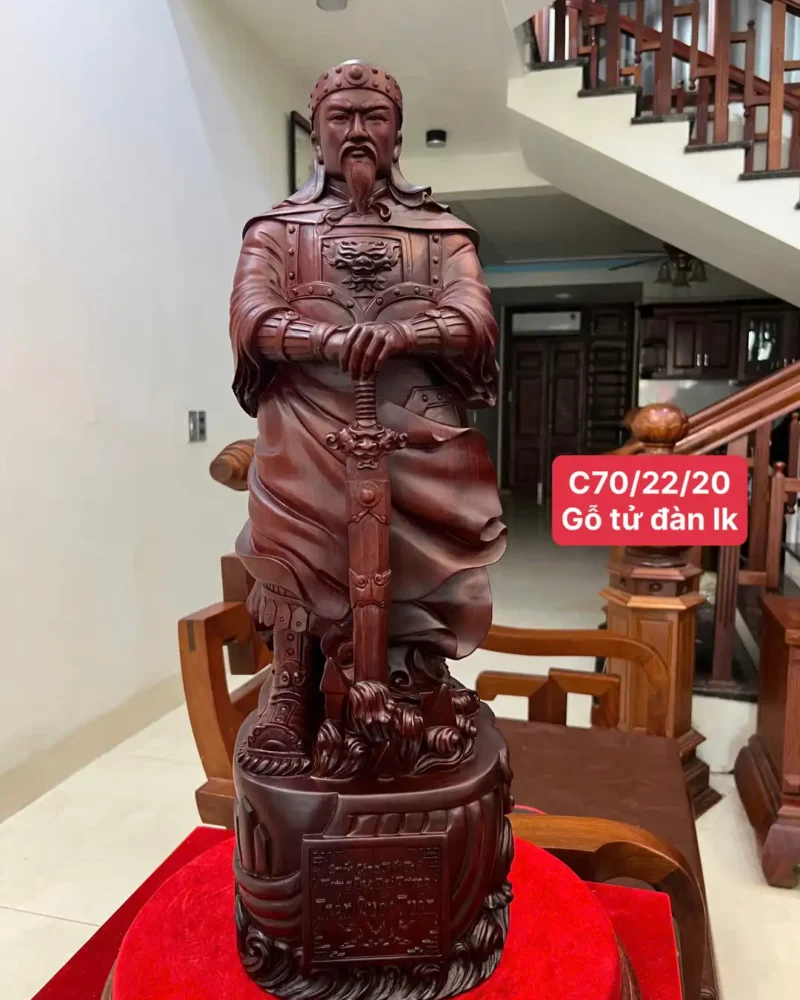 tran-quoc-tuan-G6036-1 Tượng Trần Quốc Tuấn Chống Kiếm Gỗ Tử Đàn Liền Khối G6036