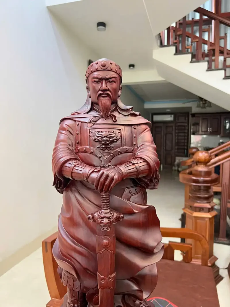 tran-quoc-tuan-G6036-3 Tượng Trần Quốc Tuấn Chống Kiếm Gỗ Tử Đàn Liền Khối G6036