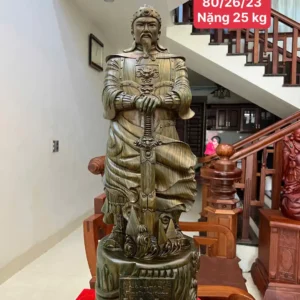 tran-quoc-tuan-G6098-1 Tượng Trần Quốc Tuấn Chống Kiếm Gỗ Trắc Xanh Liền Khối Đục Sắc Nét Vân Đẹp G6098