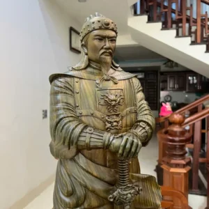 tran-quoc-tuan-G6098-6 Tượng Trần Quốc Tuấn Chống Kiếm Gỗ Trắc Xanh Liền Khối Đục Sắc Nét Vân Đẹp G6098
