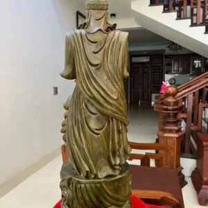 tran-quoc-tuan-G6098-7 Tượng Trần Quốc Tuấn Chống Kiếm Gỗ Trắc Xanh Liền Khối Đục Sắc Nét Vân Đẹp G6098