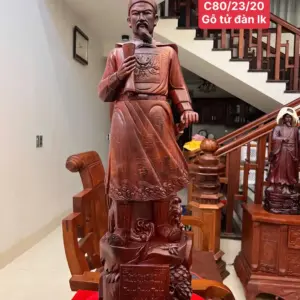 tran-quoc-tuan-go-tu-an-G5123-1_Trần Quốc Tuấn Gỗ Tử Đàn Lk Giá 9.400 Triệu Kích Thước Cao 80cm, Ngang 23cm, Sâu 20cm Tượng Trần Quốc Tuấn Gỗ Tử Đàn Liền Khối G5123