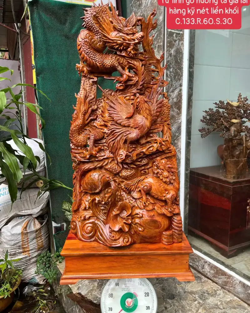 Tượng Tứ Linh Gỗ Hương Ta Gia Lai Hàng Kỹ Nét Liền Khối G5710